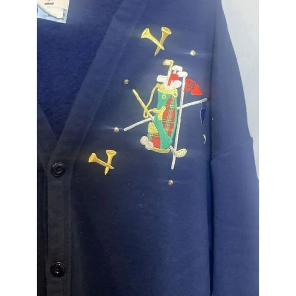 Unisex OSFM Jerzees Golf Embroidered Vintage Grandpa‎ Cardigan Navy 90S